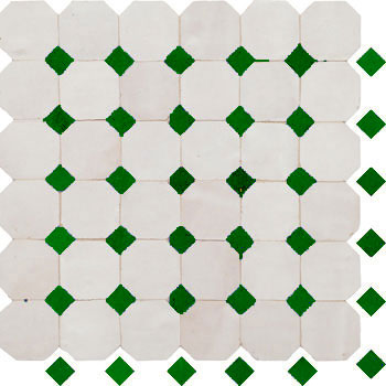 Mosaic House Moroccan tile Kora MDV 1-10 White Green  zellige, mosaic, zellij, field, pattern, glaze, simple, classic, octagonal 